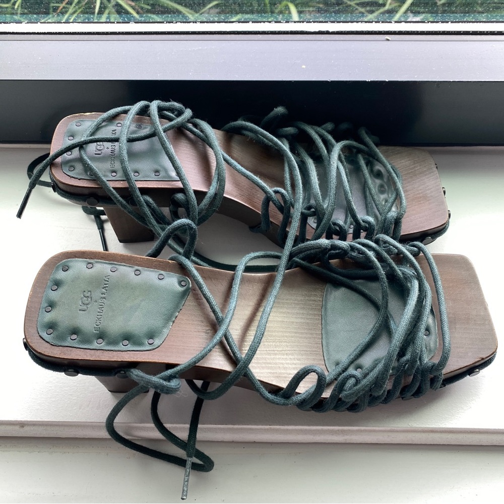 Eckhaus Latta x UGG Lace Up Wooden Heel Sandals